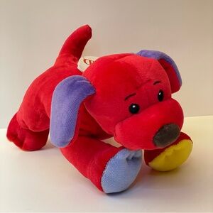Vintage Baby Gund Plush Red Dog Puppy Rattle Colorful Ears Paws 8"